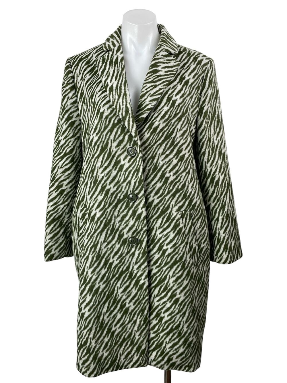 GIANNI FERAUD Womens Green Animal Print Single Breasted Over Coat Jacket Sz 10